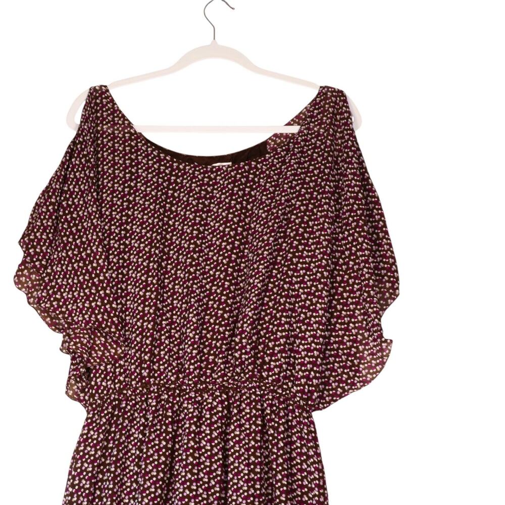 Max Studio Dress Womens XL Brown Pink Polka Dot Hanky Hem Slinky - Picture 3 of 12